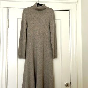 Ralph Lauren Gray 100% Cashmere Turtleneck Long Sleeve Midi Sweater Dress